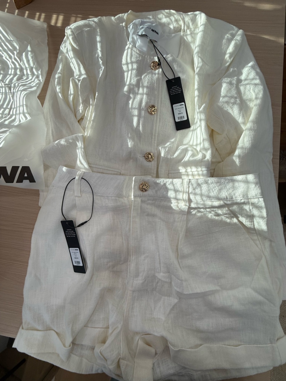 Fashion Nova Cream Button-Front Top & Shorts Set